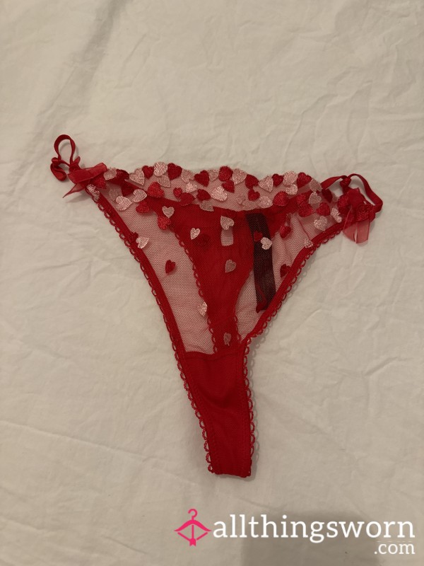 Red Lacey Heart Thong