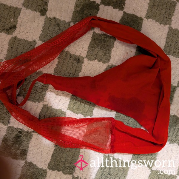 Red Lacey Squirt Soaked Thong