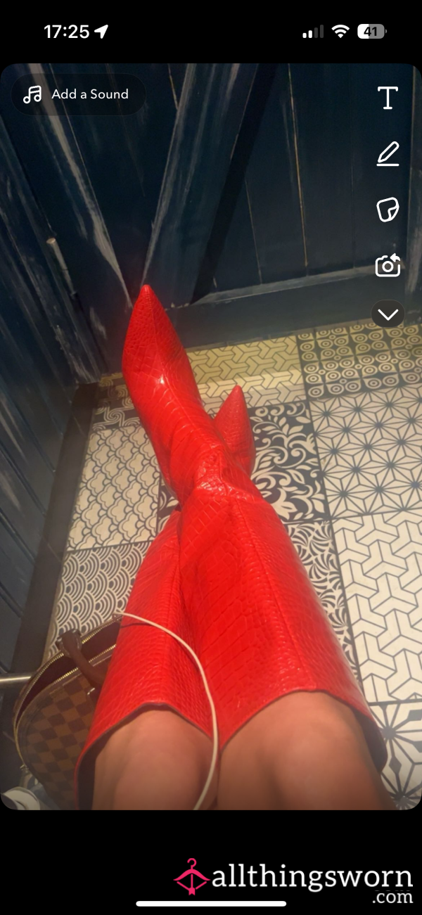 Red Leather Knee High Boots