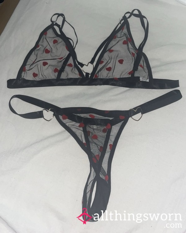 Red Love Hear Bra And Thong Set