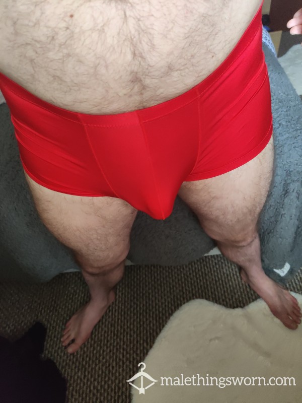 Red Lycra Snug Worn Boxers 🍆🩲💦