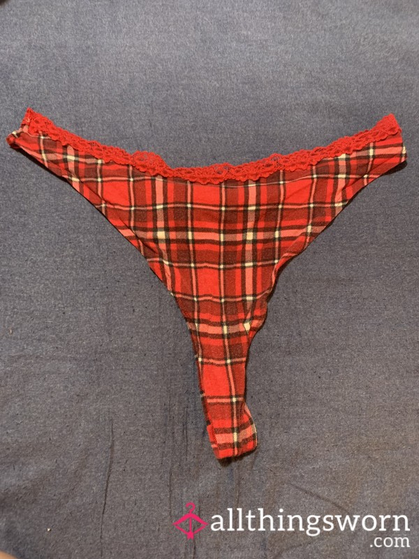 Red Plaid Cotton Thong