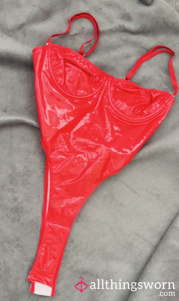 Red Pvc Latex Wet Look Thong Bodysuit