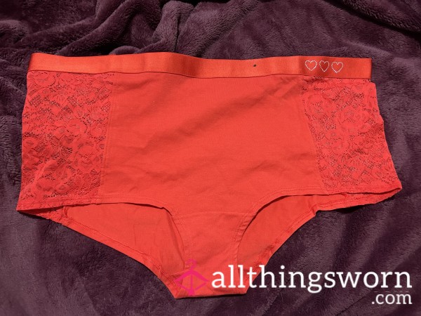 ~RED RHINESTONE HEART SIDE LACE COTTON BOYSHORT PANTY~