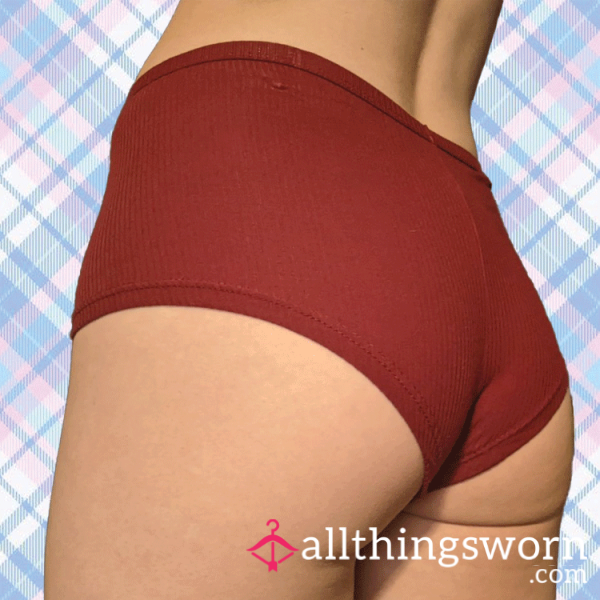 Red Ribbed Cotton Boyshorts