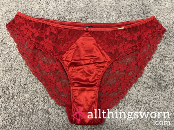 Red Satin And Lace High Leg Panties ❤️