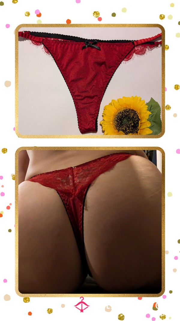 Red Satin And Lace Thong ❤️