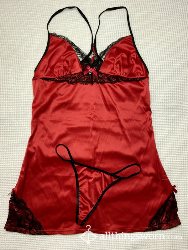 Red Satin Babydoll & G-String