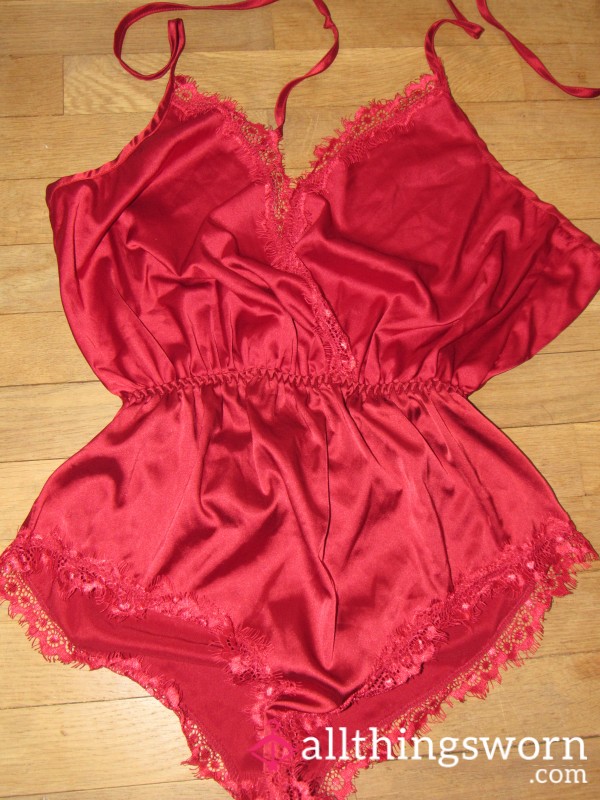 Red Satin Lace Sleep Set 🍓 Strappy Back