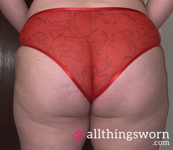 Red Sheer Flowery Panties