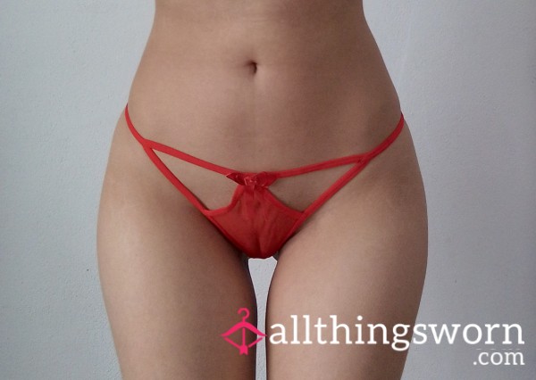 ❤️ Red Sheer Thong With Cotton And Ribbon ❤️