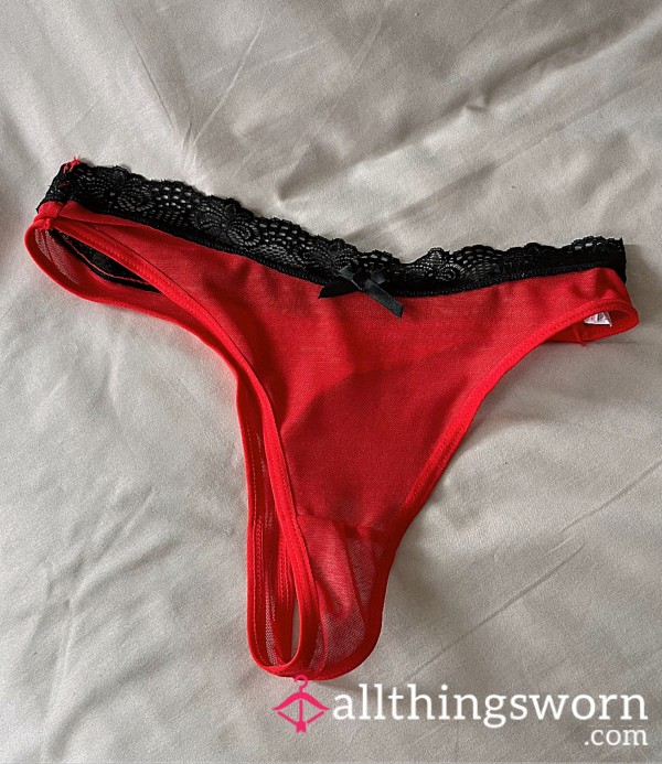 Red Sheer Thong With Cotton Gusset