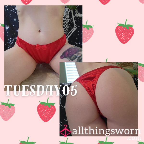 Red Silky Thong With Ruffles