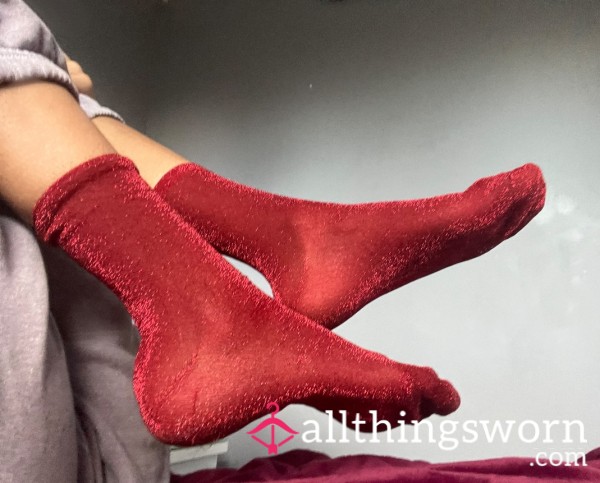 Red Sparkle Thin Socks