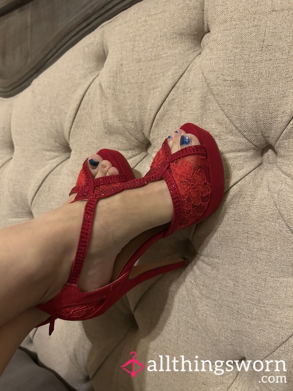 Red Sparkly Lace High Heels