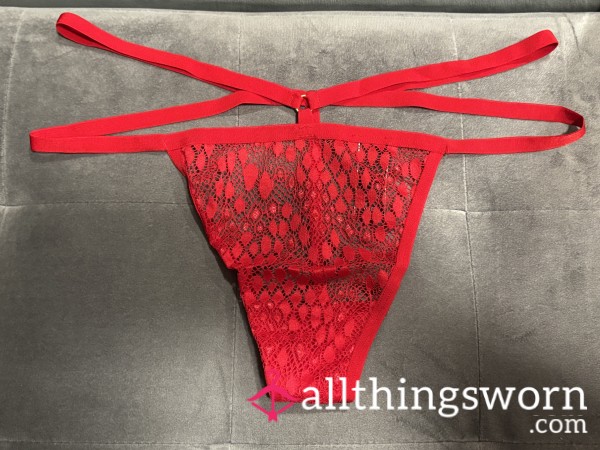 Red Strappy Lace And Silk Thongs