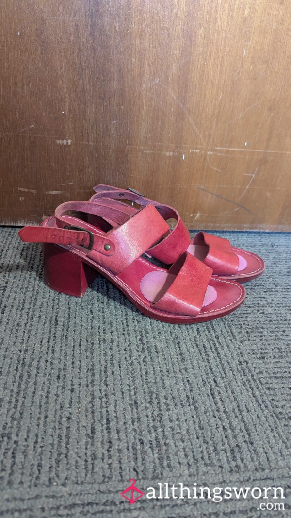 Red Strappy Leather Sandals