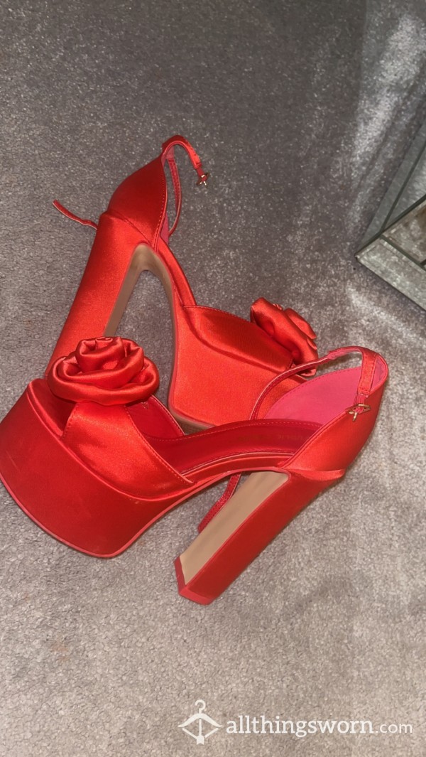 Red Stripper Height Rose High Heels Size 3