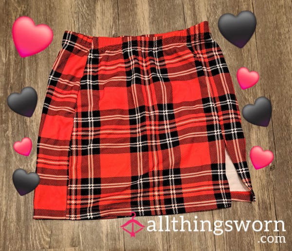 Red Tartan Patterned Mini Skirt - Extra Small