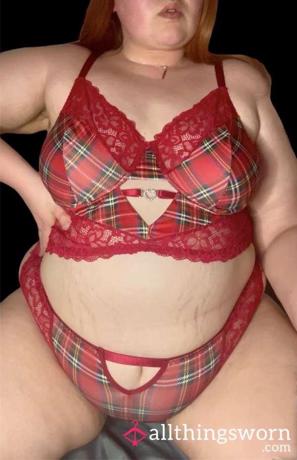 🌹 Red Tartan Plus Size Lingerie Set With Thong 🌹