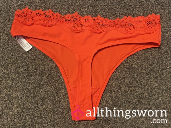 Red Thong With Lace Trim