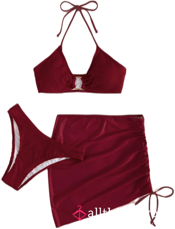 Red Three Piece Bikini Set