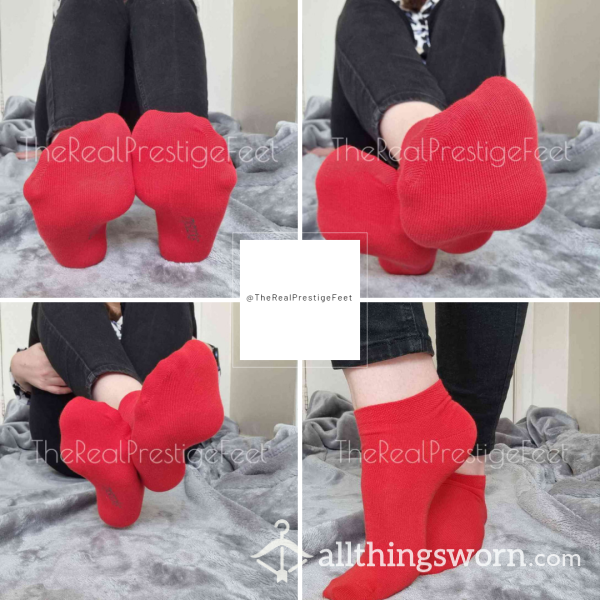 Red Trainer Socks | 3 Days Wear | Includes Pics & Clip | See Listing Photos For More Info - From £20.00 + P&P