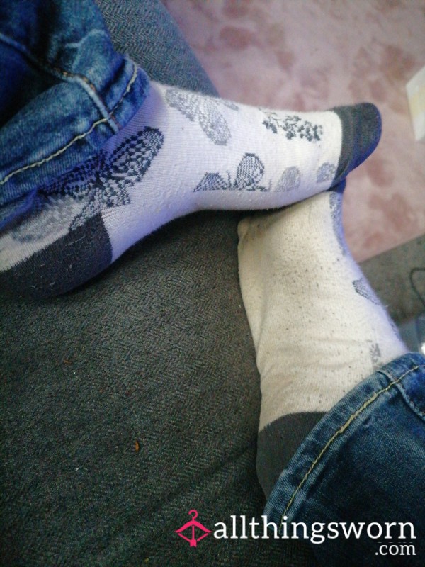 Worn Dirty House Cleaning Bu*terfly Socks