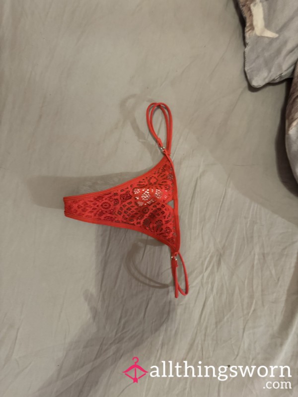 Red Well Worn Lace Thong