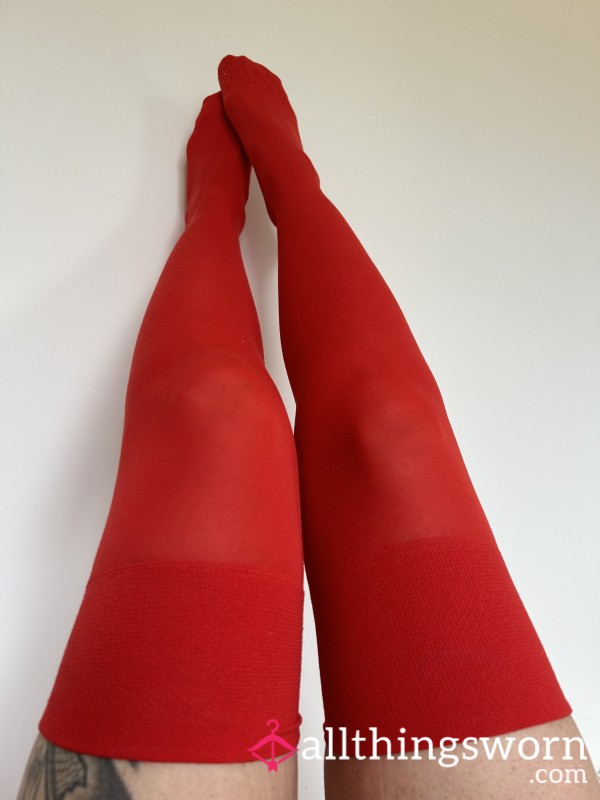 Red Well Worn Thigh High Stockings