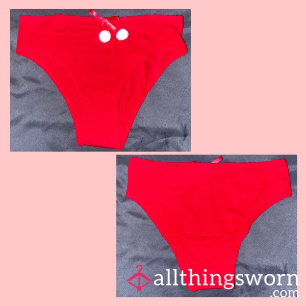 RED & WHITE BALLS “VS PINK” CHRISTMAS COTTON CHEEKY PANTIES MEDIUM - WORN FOR 24 HOURS 💦