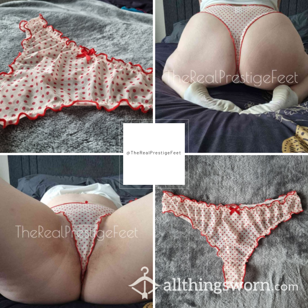 Red & White Polka Dot Mesh Thong | Size 1XL | 2 Days Wear | Includes Pics & Premade Video | See Listing Photos For More Info - From £18.00 + P&P