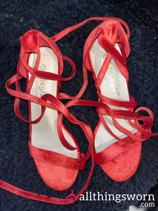 Red Wrap Around Heels-Featured In Nude Catwalk Video!