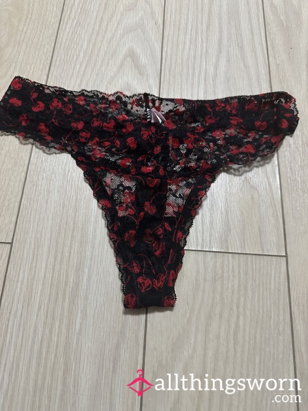 Red/Black Lace Victoria Secret Thong Worn