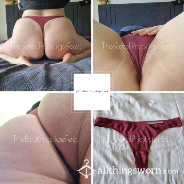 REDUCED TO CLEAR - Ripped Burgundy Cotton Thong | Size 14-16 | 2 Days Wear | Includes Pics & Premade Video | See Listing Photos For More Info - From £12.00 + P&P