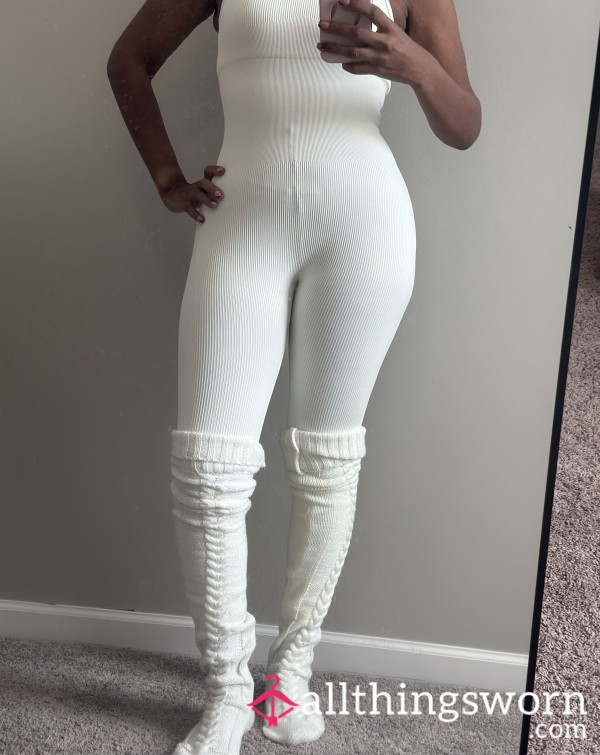 Ribbed Cream Jumpsuit (One Piece)