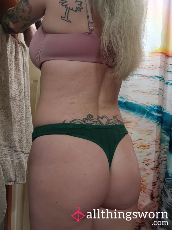 Ribbed Dark Green Thong