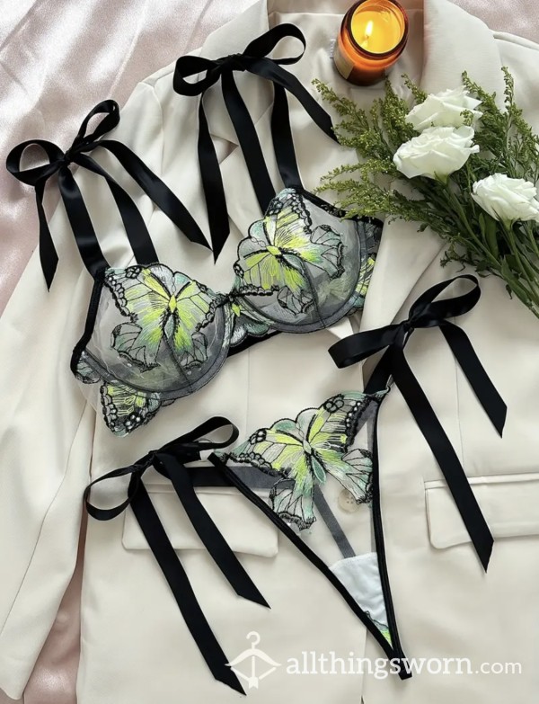 Ribbon Laced Bu*terfly Lingerie Set | Size S | Comes With Wear Pic