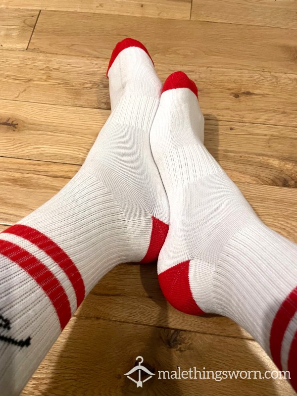 Rietveld White & Red Sk*te Socks Crew Gym Sports - Ready To Be Customised For You