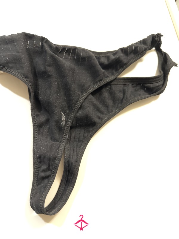 Ripped And Worn Black Thong