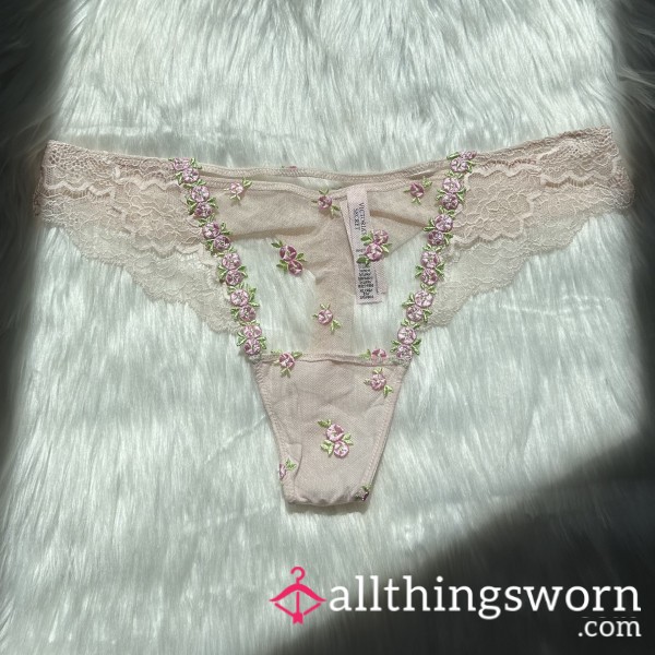 Rosebud Embroidery Thong