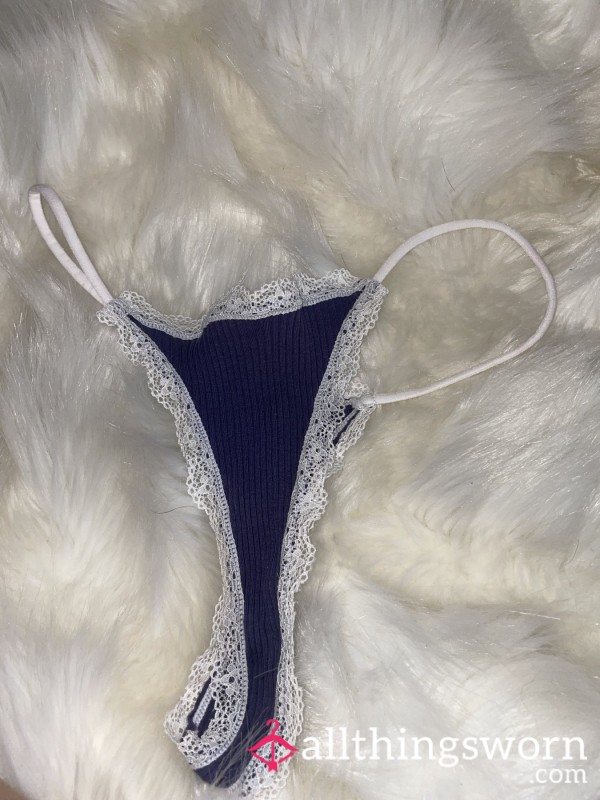 Royal Blue Skimpy Lace Edged Thong