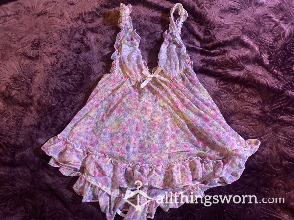 Ruffle Pink And Purple Flor*l Victoria Secret Babydoll 3 Nights Wear