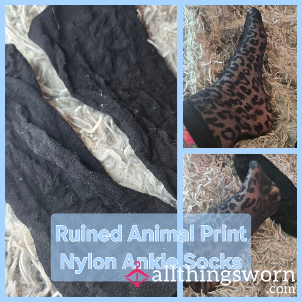 Ruined Animal Print Nylon Ankle Socks - INTRODUCTORY PRICE