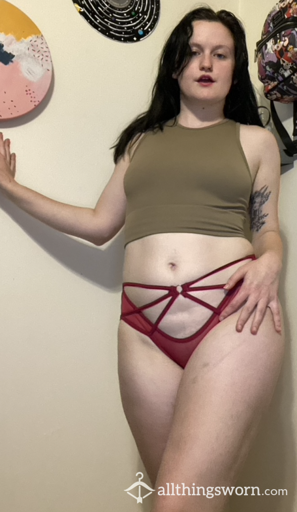 🌺S Mesh PinkyRed Lightly-Worn Panties