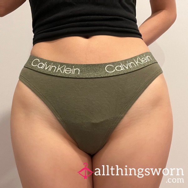 Sage Forest Green Calvin Klein Ck Logo Thong Panties