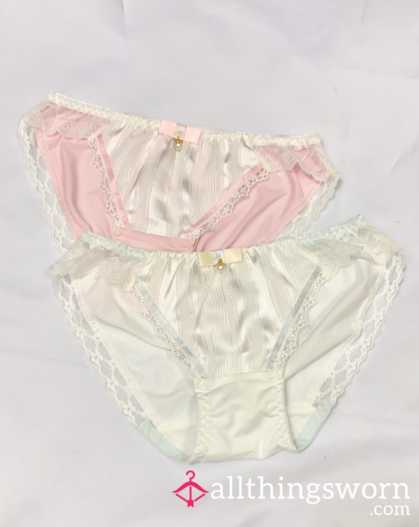 Satin Front Pearl Lace Japanese Style Pink White Bikini