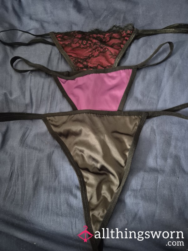 Satin G Strings, Black, Purple And Red And Black Lace