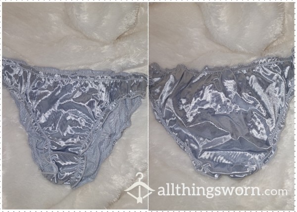 Satin Gray Raffled Fullback Panties With A Bow