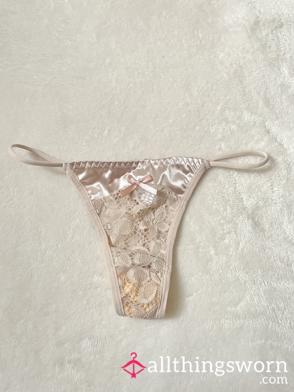 Satin Laced Blush Pink Thong S